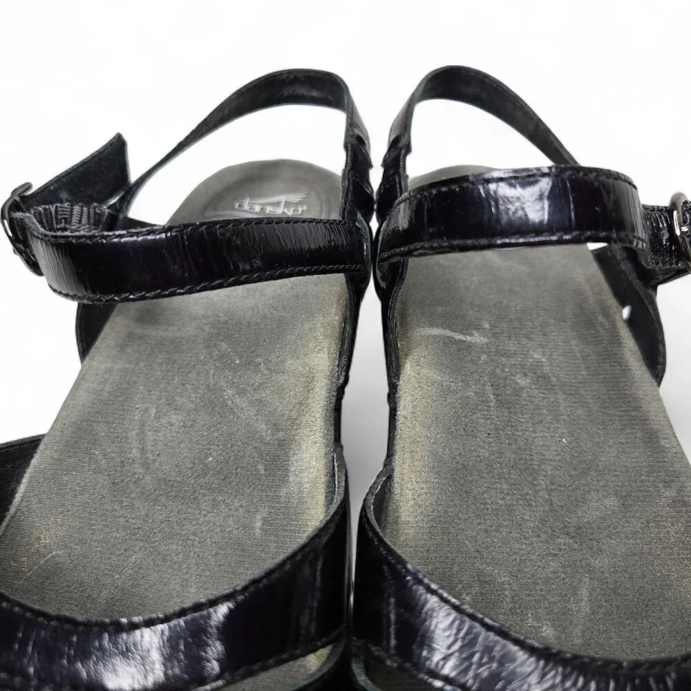 Dansko Sissy Patent Heeled Sandal's Women's Black Cushion Insole Open Toe 8.5/9 - Picture 9 of 9
